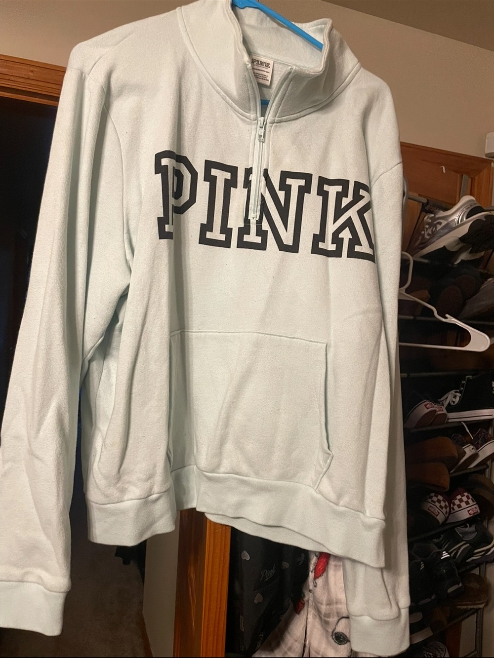 PINK Victoria's Secret Light Mint Half-Zip Hoodie